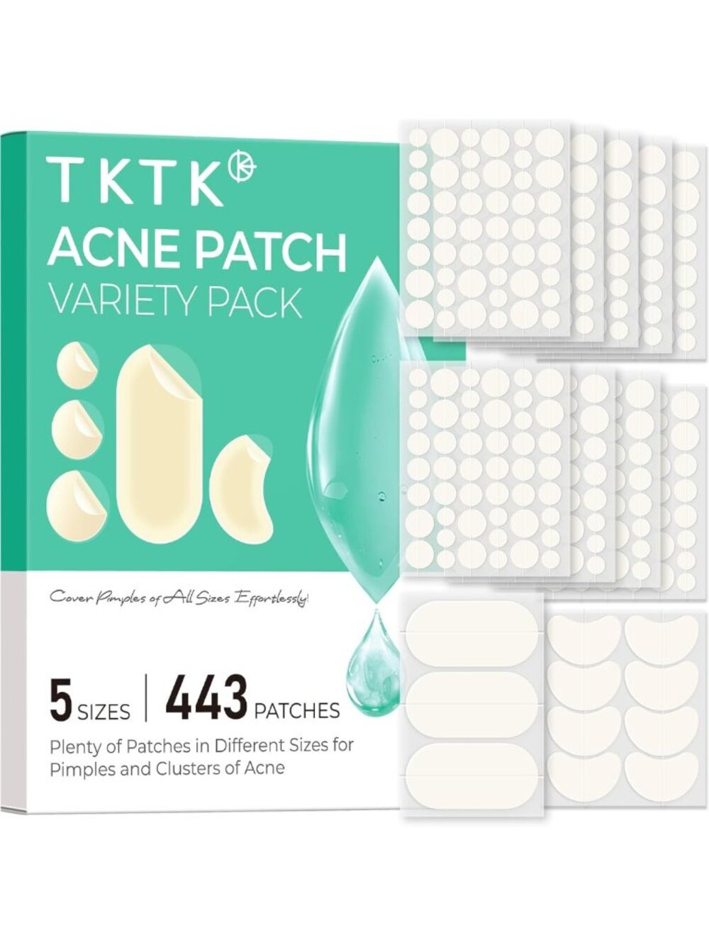 Hydrocolloid Acne Pimple Patches - 443 Count Face Cover for Clear Skin